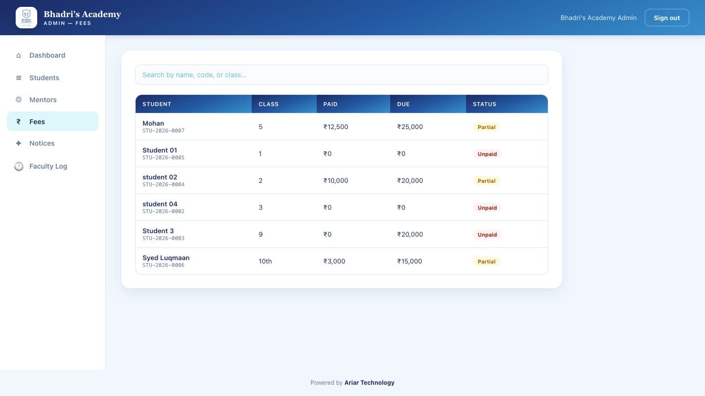 Term-wise fee tracking for every student
